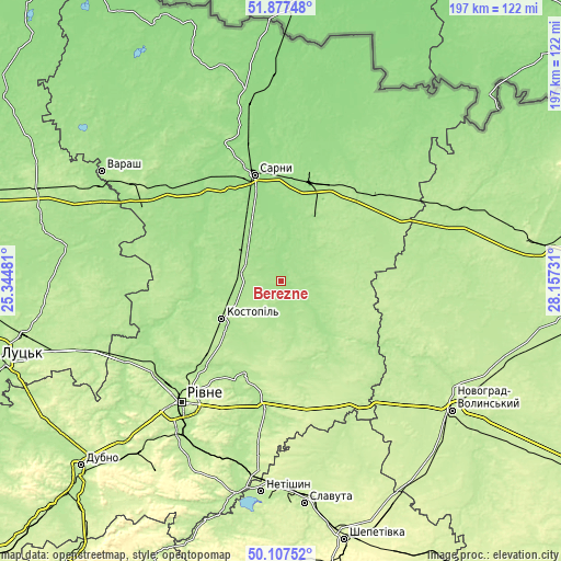 Topographic map of Berezne