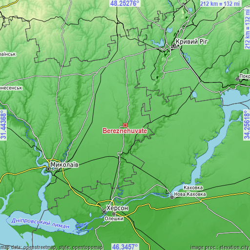 Topographic map of Bereznehuvate