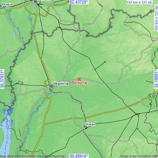 Topographic map of Berezna