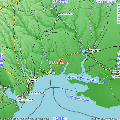 Topographic map of Berezanka