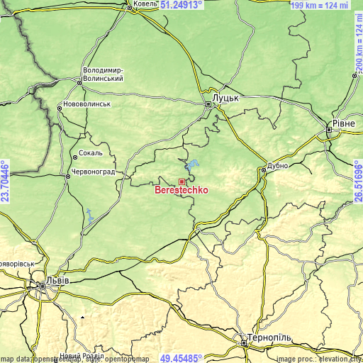 Topographic map of Berestechko