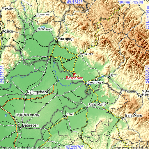 Topographic map of Berehove