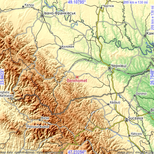 Topographic map of Berehomet