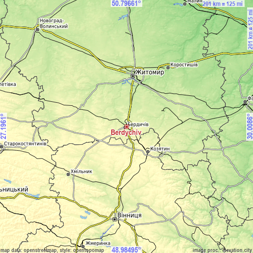 Topographic map of Berdychiv