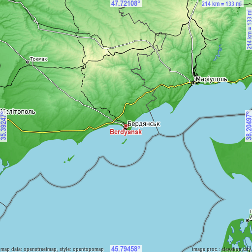 Topographic map of Berdyansk