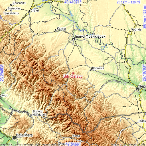 Topographic map of Bili Oslavy