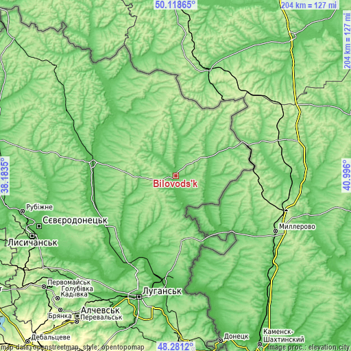 Topographic map of Bilovods'k