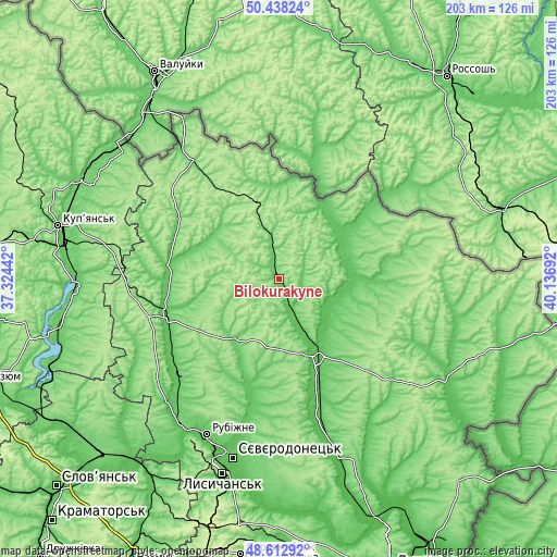 Topographic map of Bilokurakyne