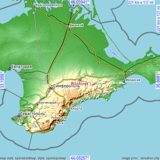 Topographic map of Bilohirsk