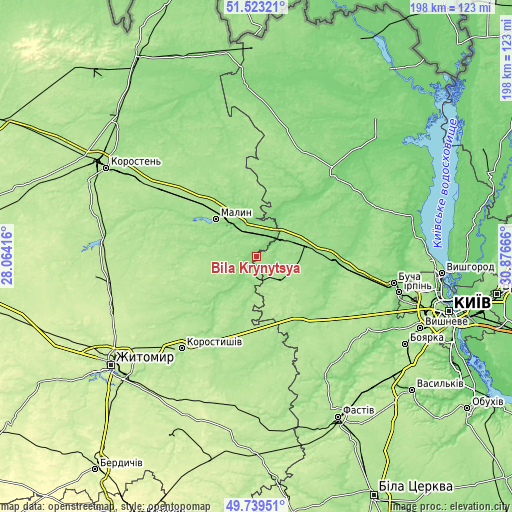 Topographic map of Bila Krynytsya