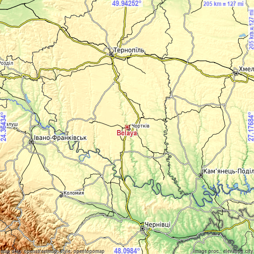 Topographic map of Belaya