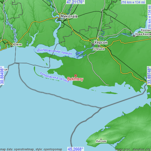 Topographic map of Bekhtery