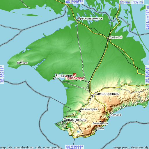 Topographic map of Trudovoye