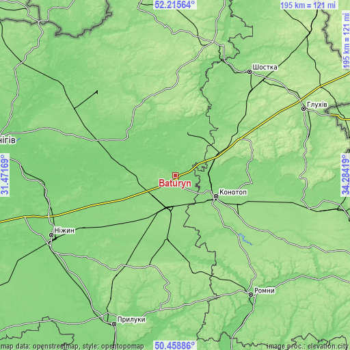 Topographic map of Baturyn