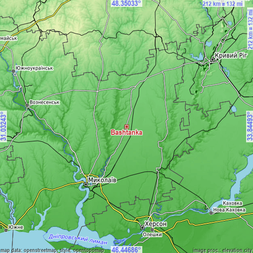 Topographic map of Bashtanka