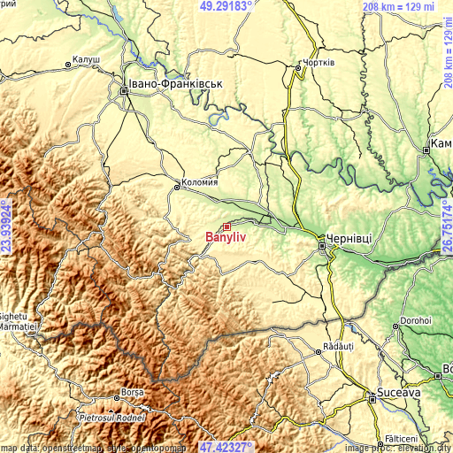 Topographic map of Banyliv