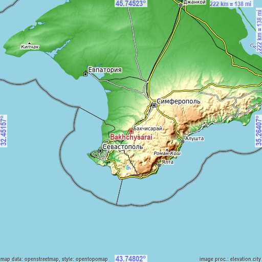 Topographic map of Bakhchysarai