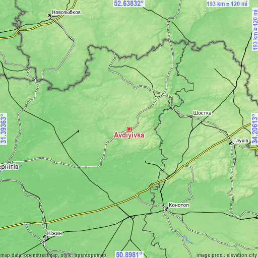 Topographic map of Avdiyivka