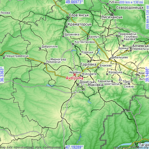 Topographic map of Avdiyivka