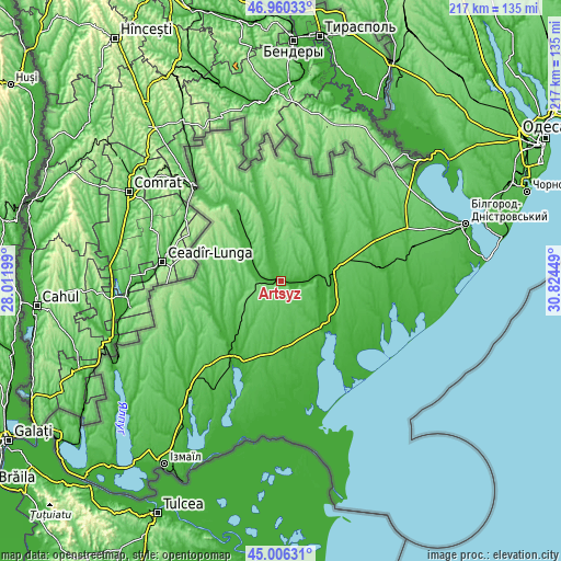 Topographic map of Artsyz