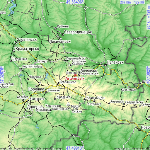 Topographic map of Artemivs’k