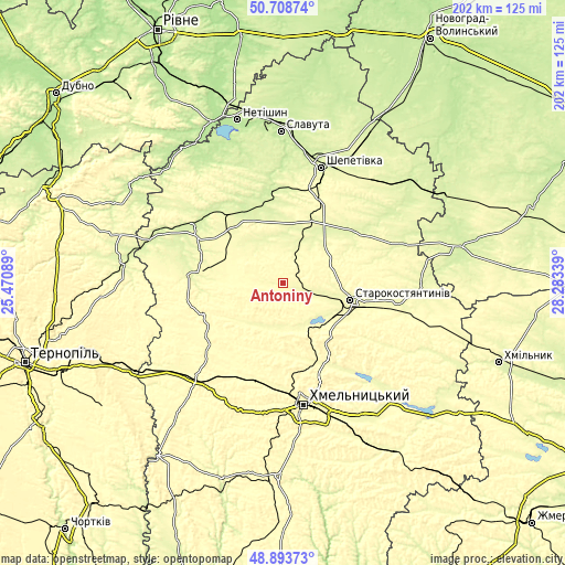 Topographic map of Antoniny