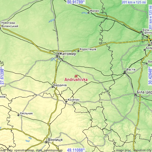 Topographic map of Andrushivka