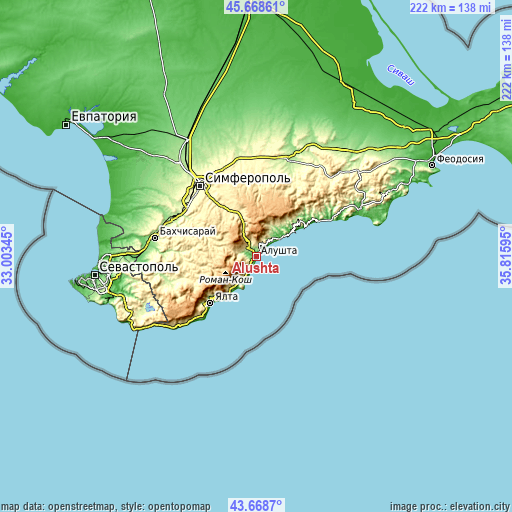 Topographic map of Alushta