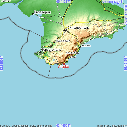 Topographic map of Alupka