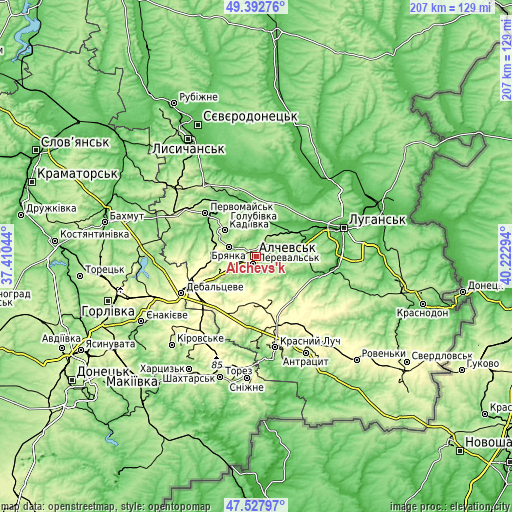 Topographic map of Alchevs’k