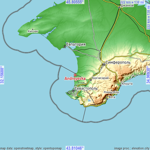 Topographic map of Andreyevka