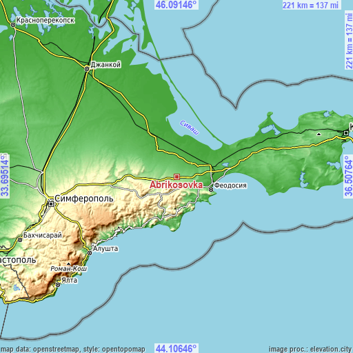 Topographic map of Abrikosovka