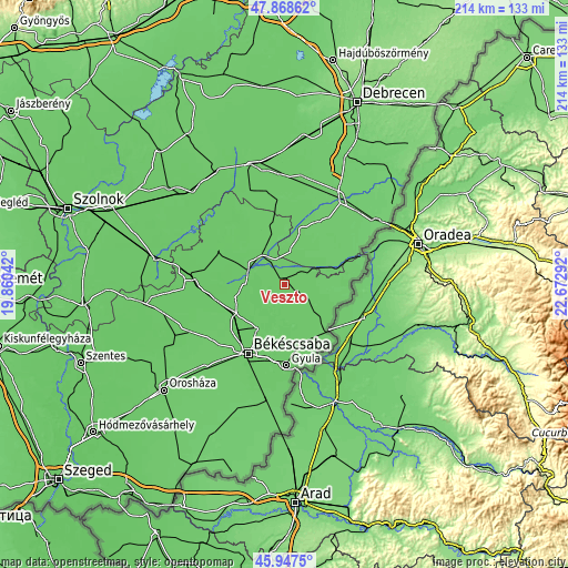 Topographic map of Vésztő