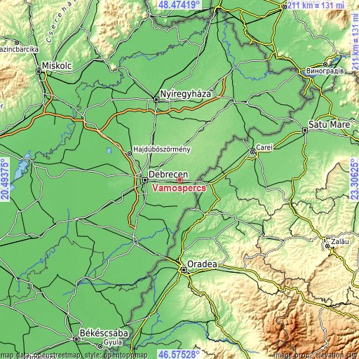 Topographic map of Vámospércs