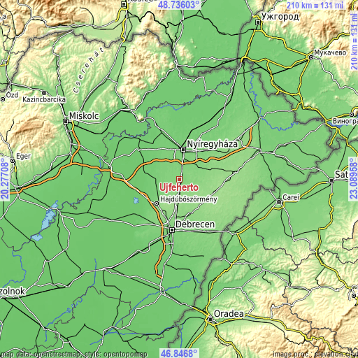 Topographic map of Újfehértó