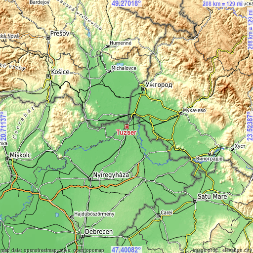 Topographic map of Tuzsér