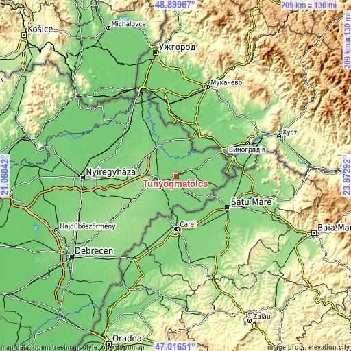 Topographic map of Tunyogmatolcs