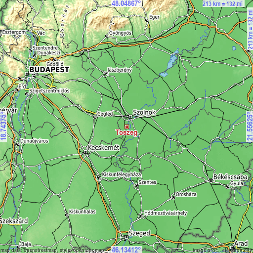Topographic map of Tószeg