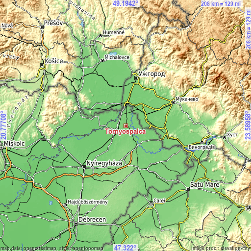 Topographic map of Tornyospálca