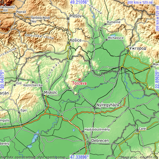 Topographic map of Tolcsva