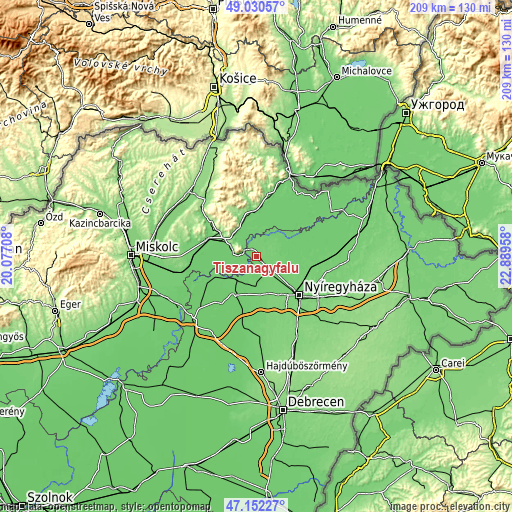 Topographic map of Tiszanagyfalu