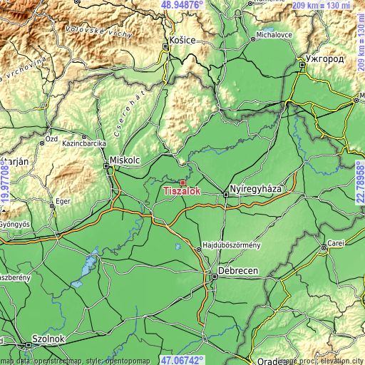 Topographic map of Tiszalök