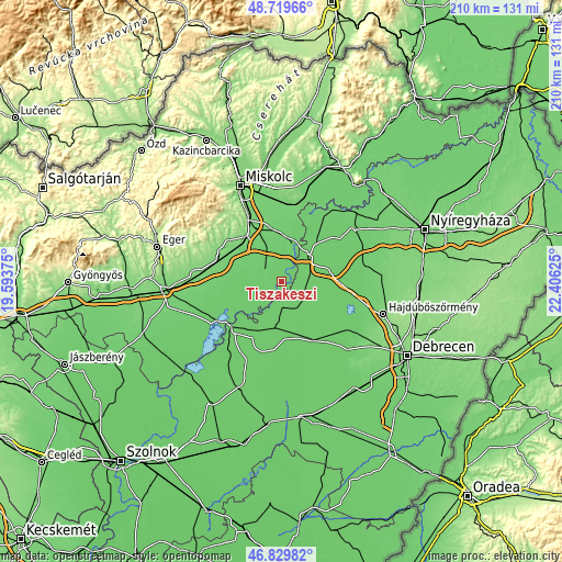 Topographic map of Tiszakeszi