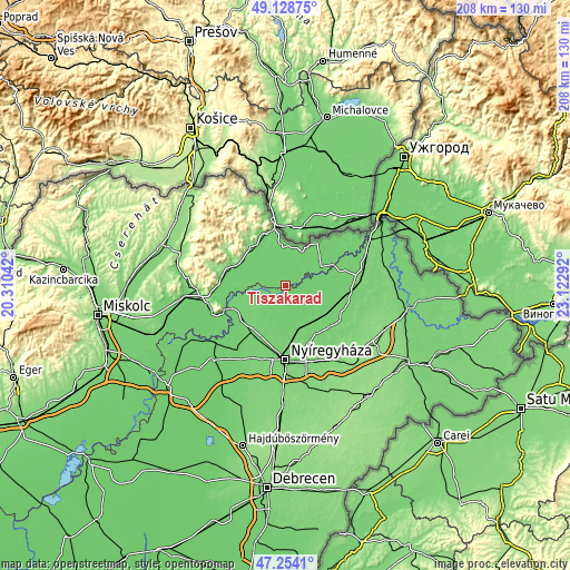 Topographic map of Tiszakarád