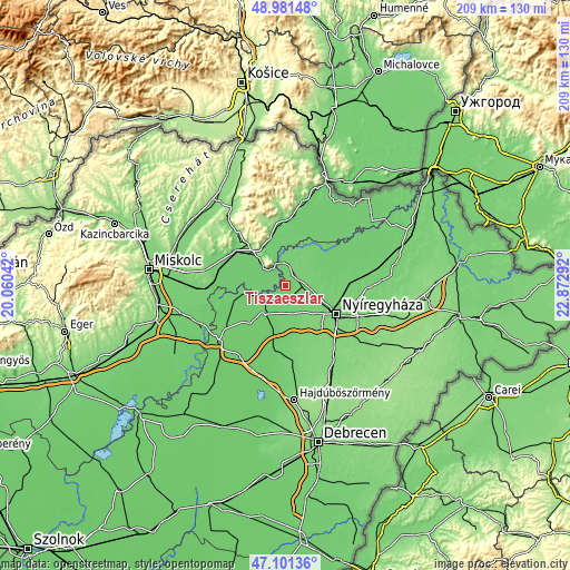 Topographic map of Tiszaeszlár