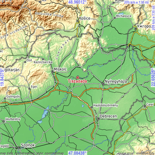 Topographic map of Tiszadada