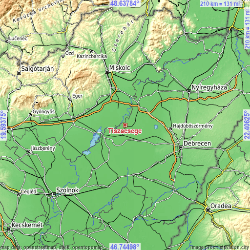 Topographic map of Tiszacsege