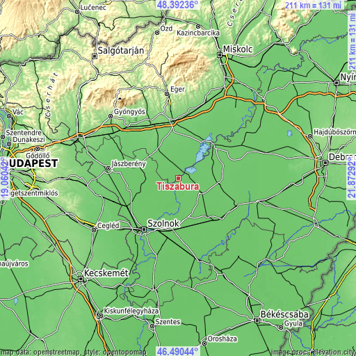 Topographic map of Tiszabura