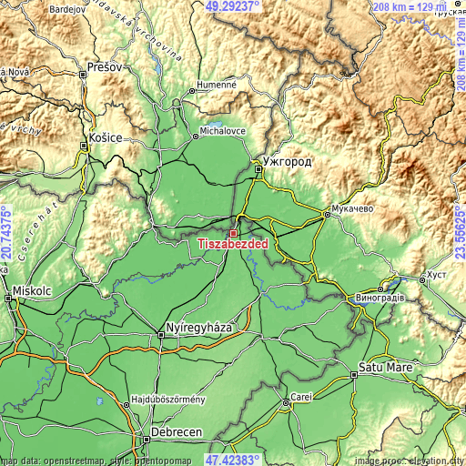 Topographic map of Tiszabezdéd