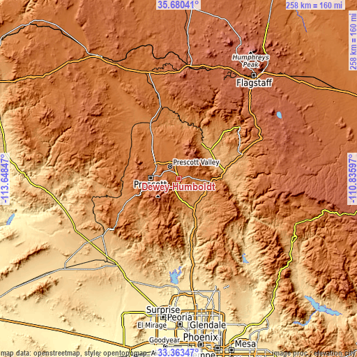 Topographic map of Dewey-Humboldt